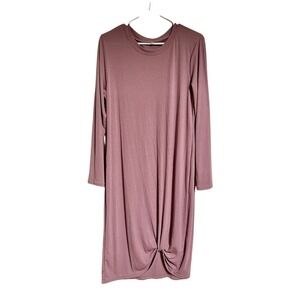 Knot Hem‎ Long Sleeve T-Shirt Dress Casual Mauve Size Large